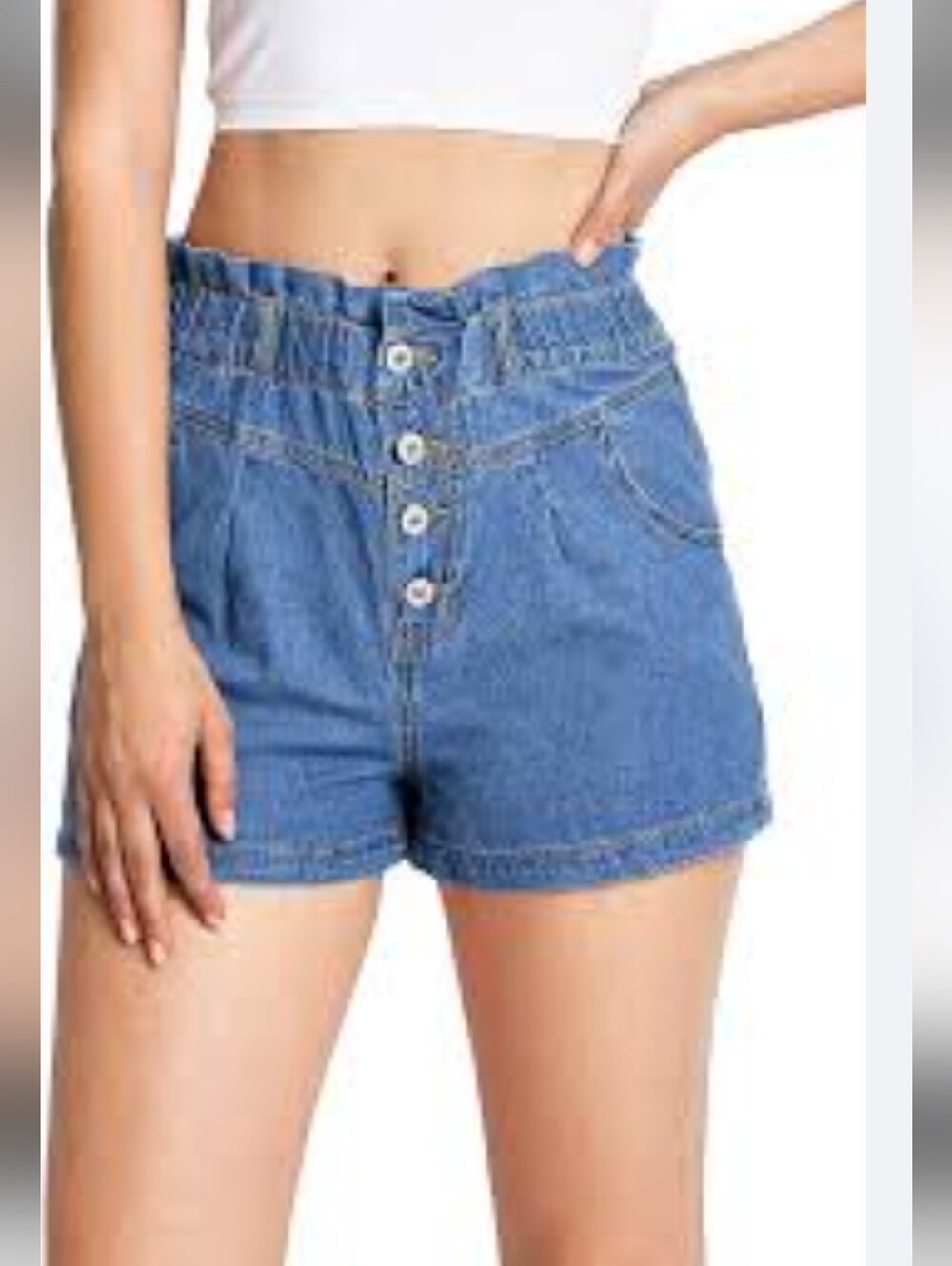 Love Tree High-Waist Button-Front Denim Shorts - Blue
